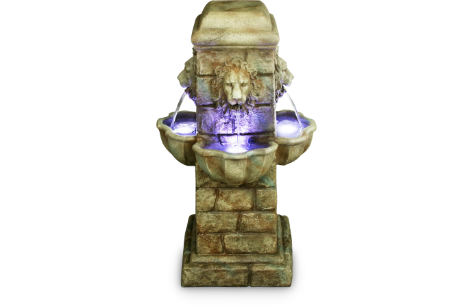 Фонтан classic колонна со львами светлый камень+кирпич